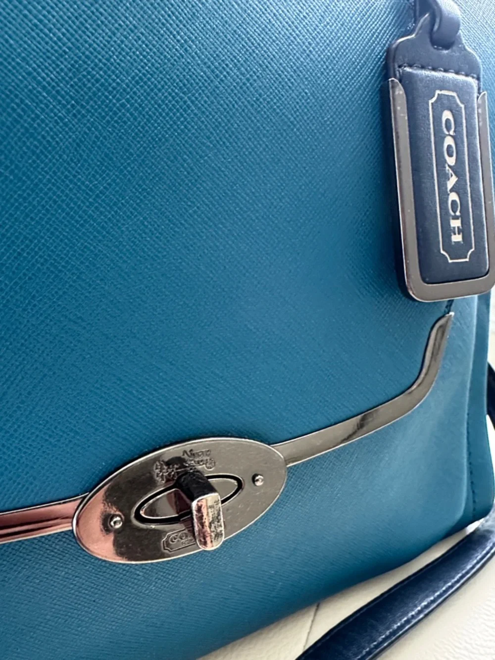 Coach Sadie Teal Leather Top-Handle Satchel with Strap - Picture 6 of 15